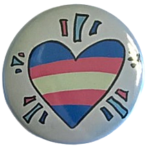 a button with a heart colored like a trans pride flag