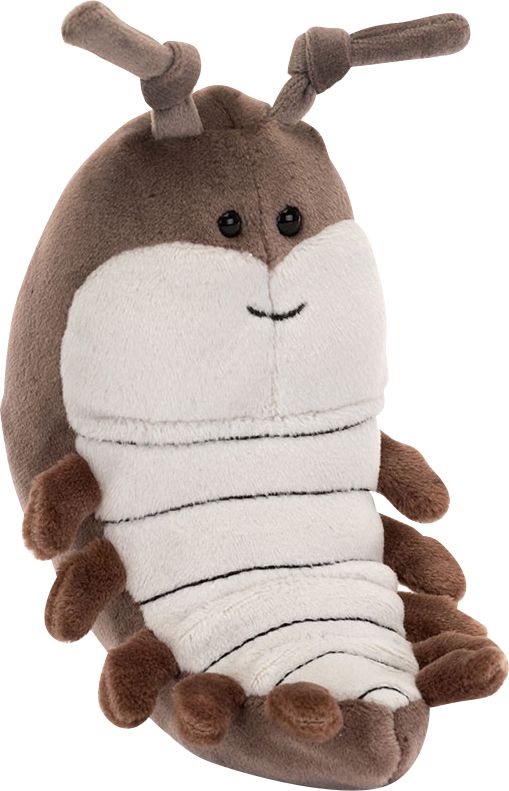 a jellycat brand plush toy of a woodlouse bug